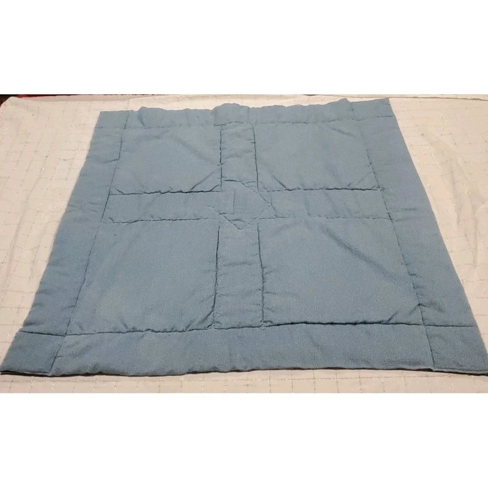 Small baby‎ quilt Blue Beige Bunny Flowers Heart Vtg Square 32Lx34W 90's